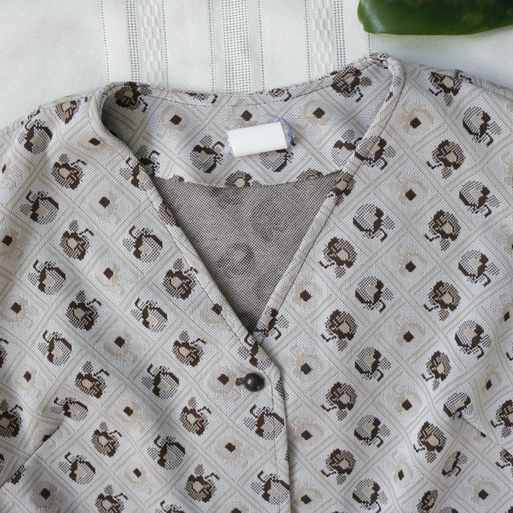 Brown Apple Patterned Sleeveless Button Down Tuni… - image 3